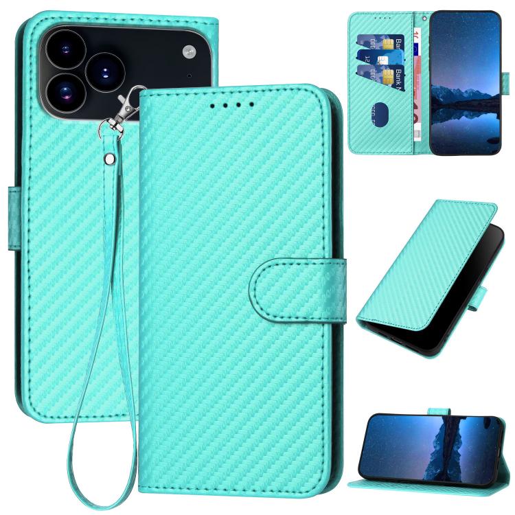 جراب هاتف YX0070 من ألياف الكربون مع مشبك جلدي وحزام، مناسب لأجهزة iPhone 17 Pro Max وiPhone 17 Pro وiPhone 17 وiPhone 17 Air وiPhone 16e وiPhone 16 Pro Max