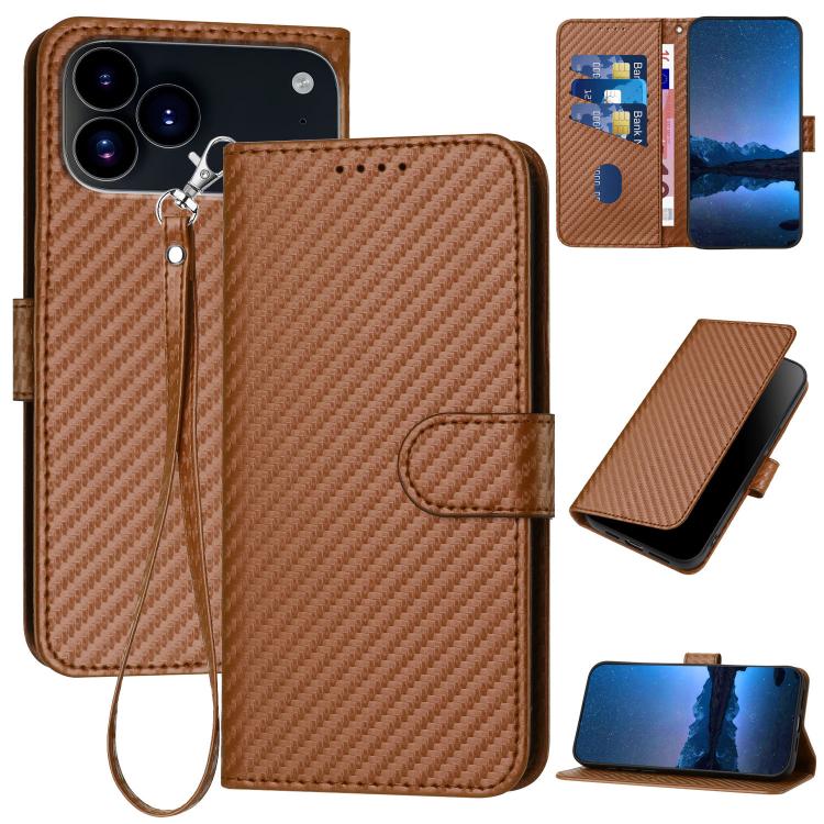 جراب هاتف YX0070 من ألياف الكربون مع مشبك جلدي وحزام، مناسب لأجهزة iPhone 17 Pro Max وiPhone 17 Pro وiPhone 17 وiPhone 17 Air وiPhone 16e وiPhone 16 Pro Max
