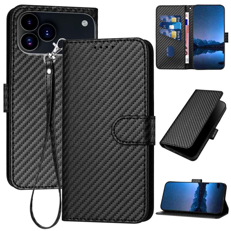 جراب هاتف YX0070 من ألياف الكربون مع مشبك جلدي وحزام، مناسب لأجهزة iPhone 17 Pro Max وiPhone 17 Pro وiPhone 17 وiPhone 17 Air وiPhone 16e وiPhone 16 Pro Max
