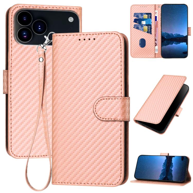 جراب هاتف YX0070 من ألياف الكربون مع مشبك جلدي وحزام، مناسب لأجهزة iPhone 17 Pro Max وiPhone 17 Pro وiPhone 17 وiPhone 17 Air وiPhone 16e وiPhone 16 Pro Max