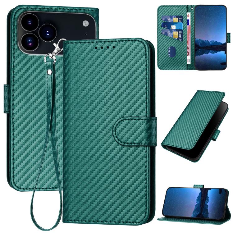 جراب هاتف YX0070 من ألياف الكربون مع مشبك جلدي وحزام، مناسب لأجهزة iPhone 17 Pro Max وiPhone 17 Pro وiPhone 17 وiPhone 17 Air وiPhone 16e وiPhone 16 Pro Max