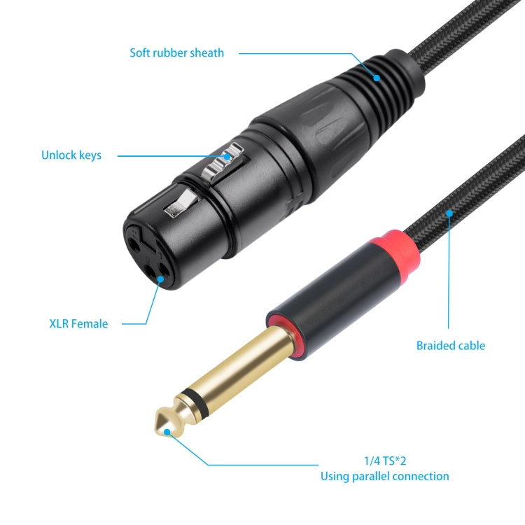 2020Y63 XLR Female to Dual 6.35mm 1/4 TRS Male Y-type Audio Cable