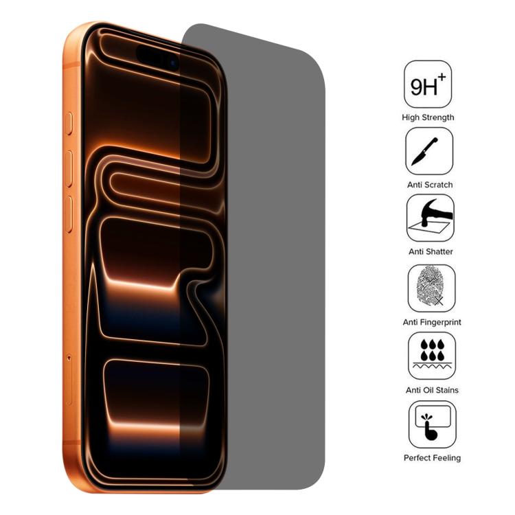 غشاء زجاجي مقوى عالي الشفافية بغطاء كامل مضاد للتجسس، مناسب لهاتف iPhone 16 Pro Max، وiPhone 16 Pro، وiPhone 16 Plus، وiPhone 16