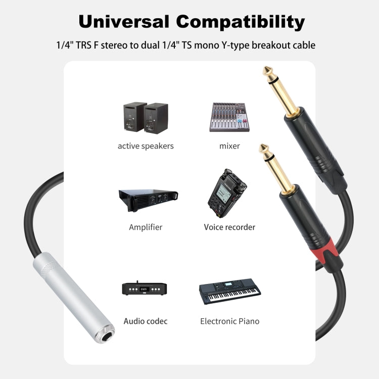 6.35mm 1/4 TRS Stereo Female to Dual Male Y-type Audio Cable