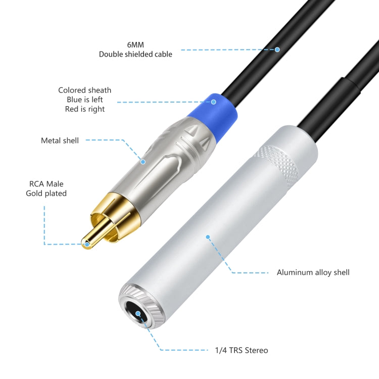 6.35mm 1/4 TRS Stereo Female to Dual RCA Male Y-type Audio Cable