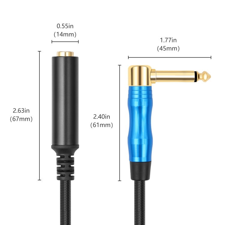 6.35mm 1/4 TRS Male Mono Elbow to Female Electric Guitar Audio Cable
