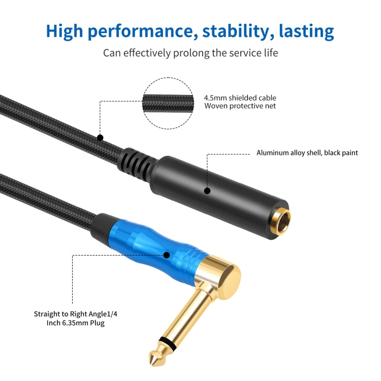 6.35mm 1/4 TRS Male Mono Elbow to Female Electric Guitar Audio Cable