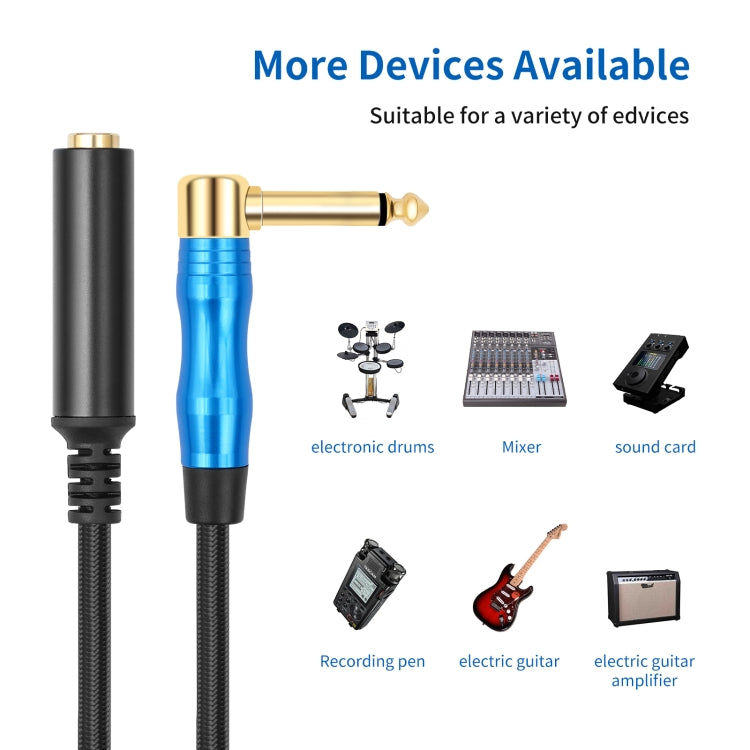 6.35mm 1/4 TRS Male Mono Elbow to Female Electric Guitar Audio Cable