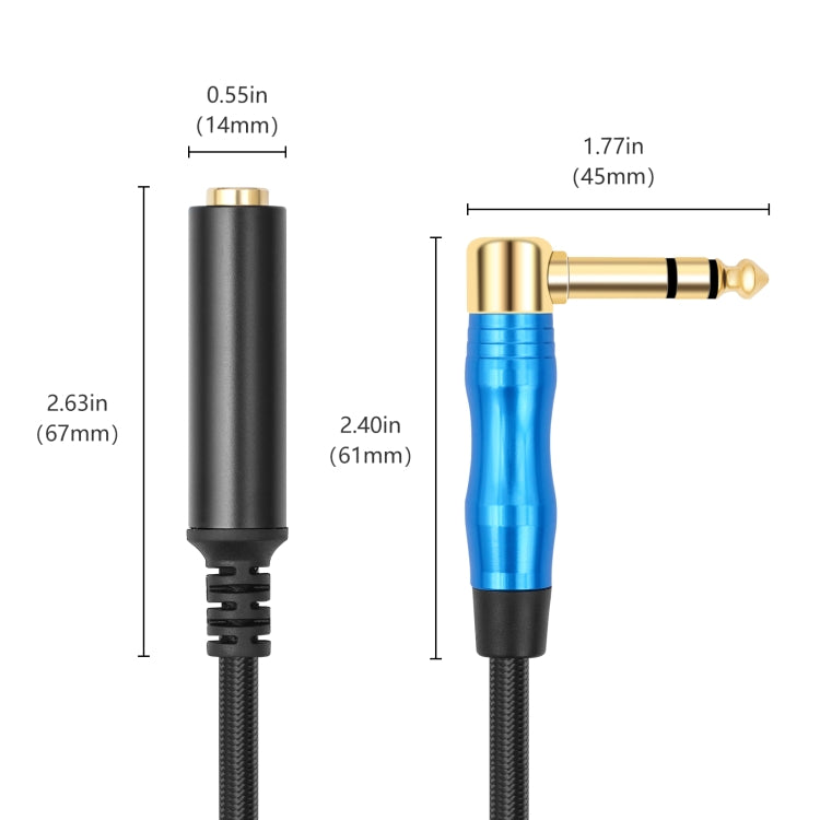 6.35mm 1/4 TRS Male Stereo Elbow to Female Electric Guitar Audio Cable