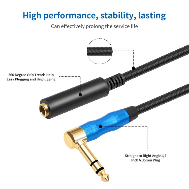 6.35mm 1/4 TRS Male Stereo Elbow to Female Electric Guitar Audio Cable