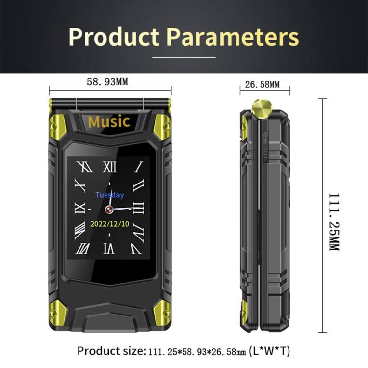 هاتف M7+ 4G ثنائي الشاشة قابل للطي Elder Rugged، شاشة داخلية 2.8 بوصة، شاشة خارجية 2.4 بوصة، بطارية 6800 مللي أمبير/ساعة، 24 مفتاحًا، مصباح يدوي، شبكة: 4G، شريحتي اتصال، SOS، قابس الاتحاد الأوروبي، قابس الولايات المتحدة، قابس المملكة المتحدة