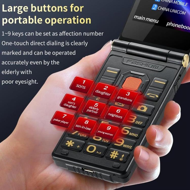 هاتف M7+ 4G ثنائي الشاشة قابل للطي Elder Rugged، شاشة داخلية 2.8 بوصة، شاشة خارجية 2.4 بوصة، بطارية 6800 مللي أمبير/ساعة، 24 مفتاحًا، مصباح يدوي، شبكة: 4G، شريحتي اتصال، SOS، قابس الاتحاد الأوروبي، قابس الولايات المتحدة، قابس المملكة المتحدة