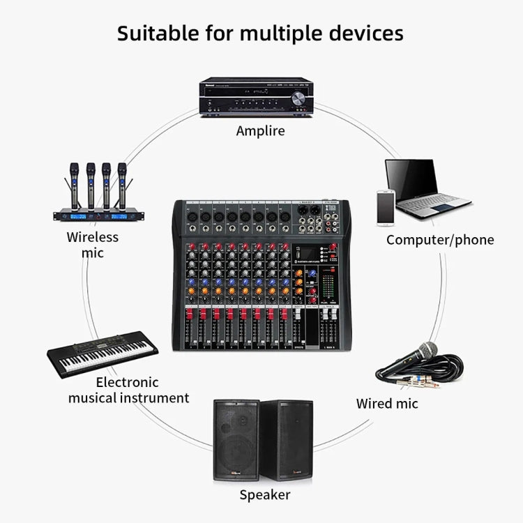 XTUGA CT80X 8-Channels Audio Mixer DJ Mixing Console with 48V Power Supply