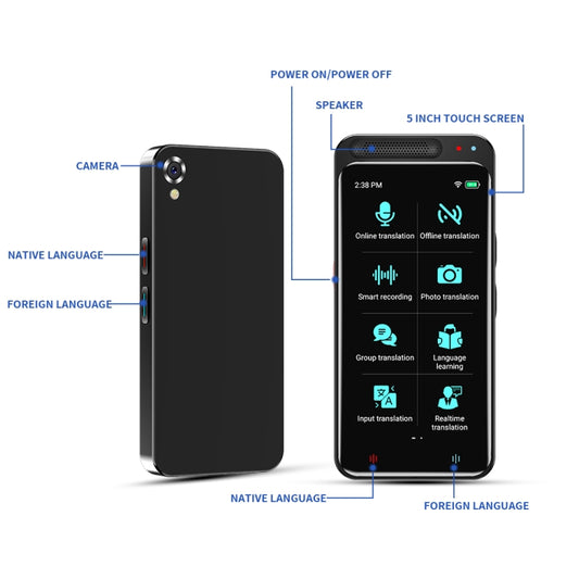 VORMOR Z6 5.0 inch HD Touch Screen Smart AI Translator 139 Languages with Offline Translation / Photo Translation