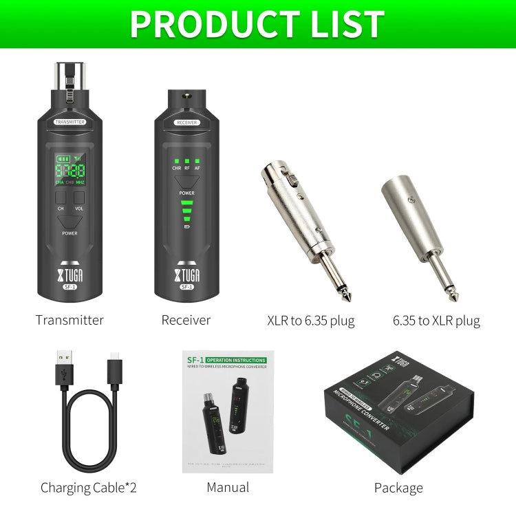 XTUGA SF-1 Wireless XLR Transmitter & Receiver UHF Wireless Adapter for Wired Mic / Guitar