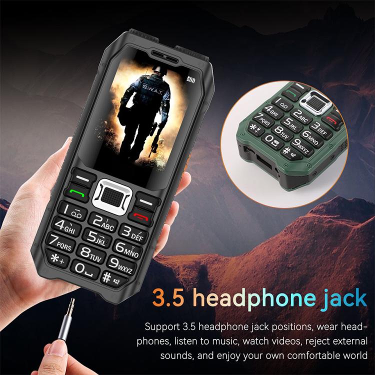 هاتف UNIWA M6000 كبير الحجم مزود بمكبر صوت ولوحة مفاتيح، مقاس 2.4 بوصة، مصباحان يدويان مزدوجان، 21 مفتاحًا، نظام SOS، راديو FM، 4 شرائح SIM، GSM، قابس الاتحاد الأوروبي، قابس الولايات المتحدة، قابس المملكة المتحدة، قابس أستراليا