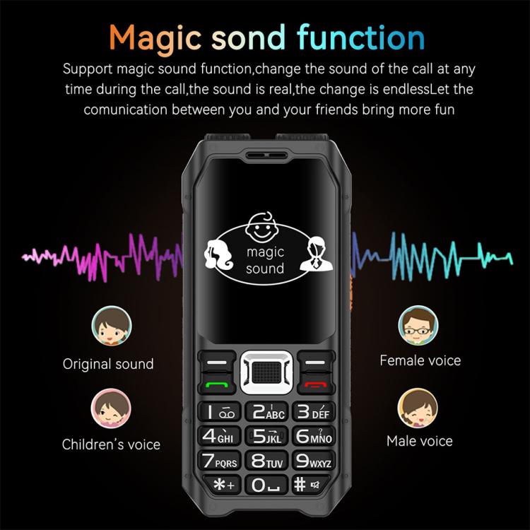هاتف UNIWA M6000 كبير الحجم مزود بمكبر صوت ولوحة مفاتيح، مقاس 2.4 بوصة، مصباحان يدويان مزدوجان، 21 مفتاحًا، نظام SOS، راديو FM، 4 شرائح SIM، GSM، قابس الاتحاد الأوروبي، قابس الولايات المتحدة، قابس المملكة المتحدة، قابس أستراليا