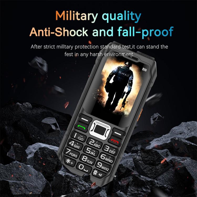 هاتف UNIWA M6000 كبير الحجم مزود بمكبر صوت ولوحة مفاتيح، مقاس 2.4 بوصة، مصباحان يدويان مزدوجان، 21 مفتاحًا، نظام SOS، راديو FM، 4 شرائح SIM، GSM، قابس الاتحاد الأوروبي، قابس الولايات المتحدة، قابس المملكة المتحدة، قابس أستراليا
