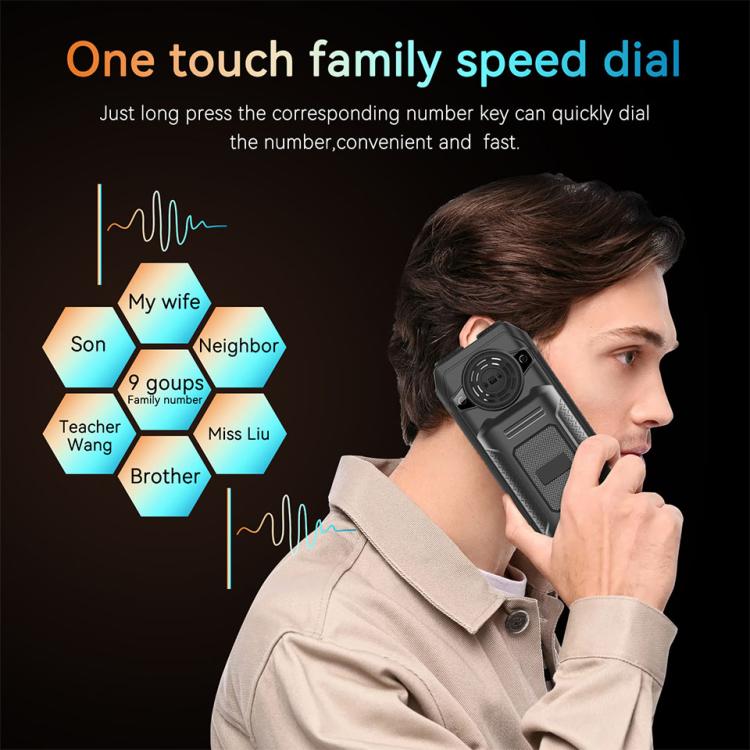 هاتف UNIWA M6000 كبير الحجم مزود بمكبر صوت ولوحة مفاتيح، مقاس 2.4 بوصة، مصباحان يدويان مزدوجان، 21 مفتاحًا، نظام SOS، راديو FM، 4 شرائح SIM، GSM، قابس الاتحاد الأوروبي، قابس الولايات المتحدة، قابس المملكة المتحدة، قابس أستراليا