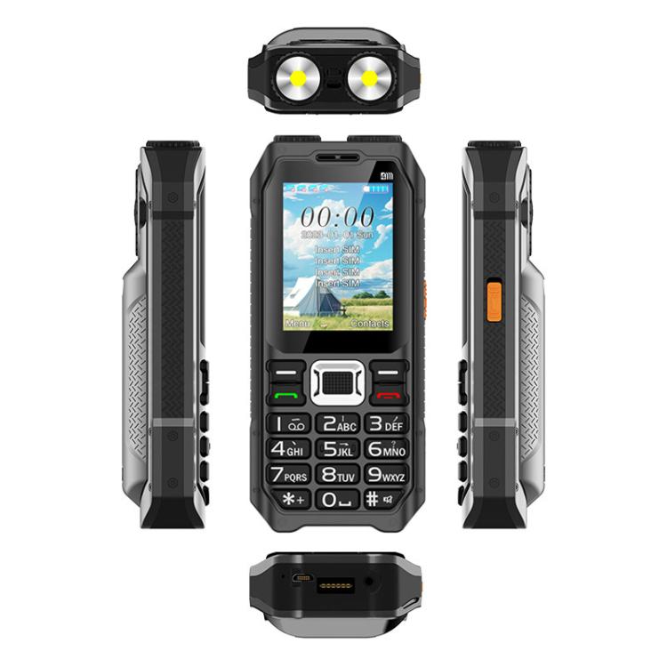 هاتف UNIWA M6000 كبير الحجم مزود بمكبر صوت ولوحة مفاتيح، مقاس 2.4 بوصة، مصباحان يدويان مزدوجان، 21 مفتاحًا، نظام SOS، راديو FM، 4 شرائح SIM، GSM، قابس الاتحاد الأوروبي، قابس الولايات المتحدة، قابس المملكة المتحدة، قابس أستراليا
