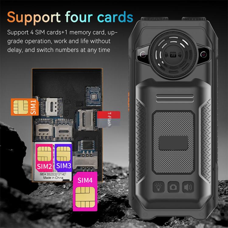 هاتف UNIWA M6000 كبير الحجم مزود بمكبر صوت ولوحة مفاتيح، مقاس 2.4 بوصة، مصباحان يدويان مزدوجان، 21 مفتاحًا، نظام SOS، راديو FM، 4 شرائح SIM، GSM، قابس الاتحاد الأوروبي، قابس الولايات المتحدة، قابس المملكة المتحدة، قابس أستراليا