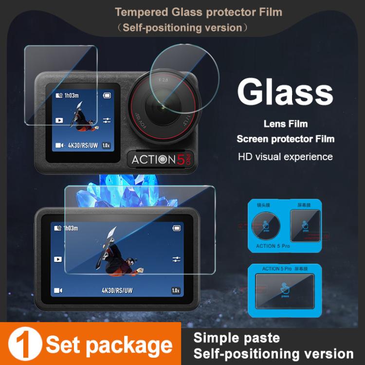 imak Tempered Glass Film with Camera Lens Film, Self-positioning Version, For DJI Osmo Action 5 Pro, For DJI Osmo Pocket 3, For DJI Osmo Action 4