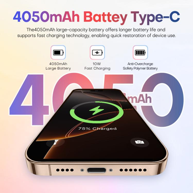 هاتف A88A / i16 Pro Max، 6 جيجابايت + 64 جيجابايت، شاشة 6.6 بوصة، أندرويد 12، معالج MTK6762 Helio G25 ثماني النواة، NFC، OTG، شبكة 4G، شريحتي اتصال، قابس الاتحاد الأوروبي، قابس الولايات المتحدة، قابس المملكة المتحدة، قابس أستراليا