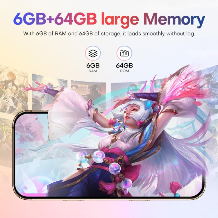 هاتف A88A / i16 Pro Max، 6 جيجابايت + 64 جيجابايت، شاشة 6.6 بوصة، أندرويد 12، معالج MTK6762 Helio G25 ثماني النواة، NFC، OTG، شبكة 4G، شريحتي اتصال، قابس الاتحاد الأوروبي، قابس الولايات المتحدة، قابس المملكة المتحدة، قابس أستراليا