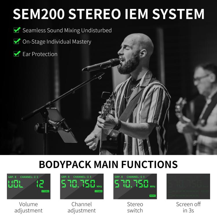 XTUGA SEM200 Wireless Stereo Stage Performance Professional In-ear Monitor System