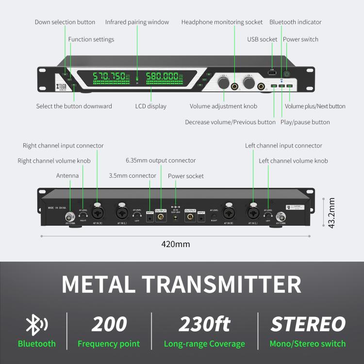 XTUGA SEM200 Wireless Stereo Stage Performance Professional In-ear Monitor System