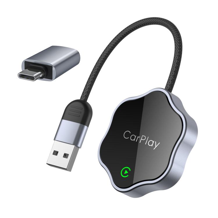 USB Wired to Wireless Car CarPlay Box Adapter, with Type-C Adapter, Flower Shape