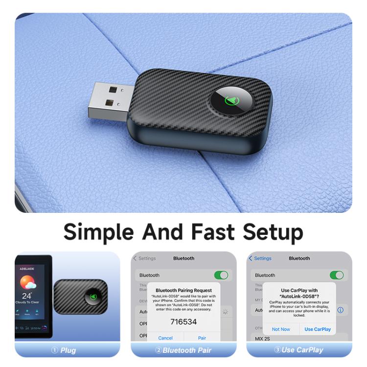 2 in 1 USB Wired to Wireless Car CarPlay / Android Box Adapter, with USB and Type-C Cable, 4149