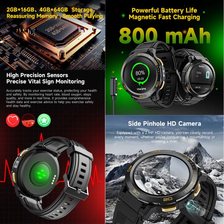 UNIWA DM300 4G Android Watch Phone, 1.43 inc Unisoc SL8541E Quad Core, Support Heart Rate / Blood Oxygen