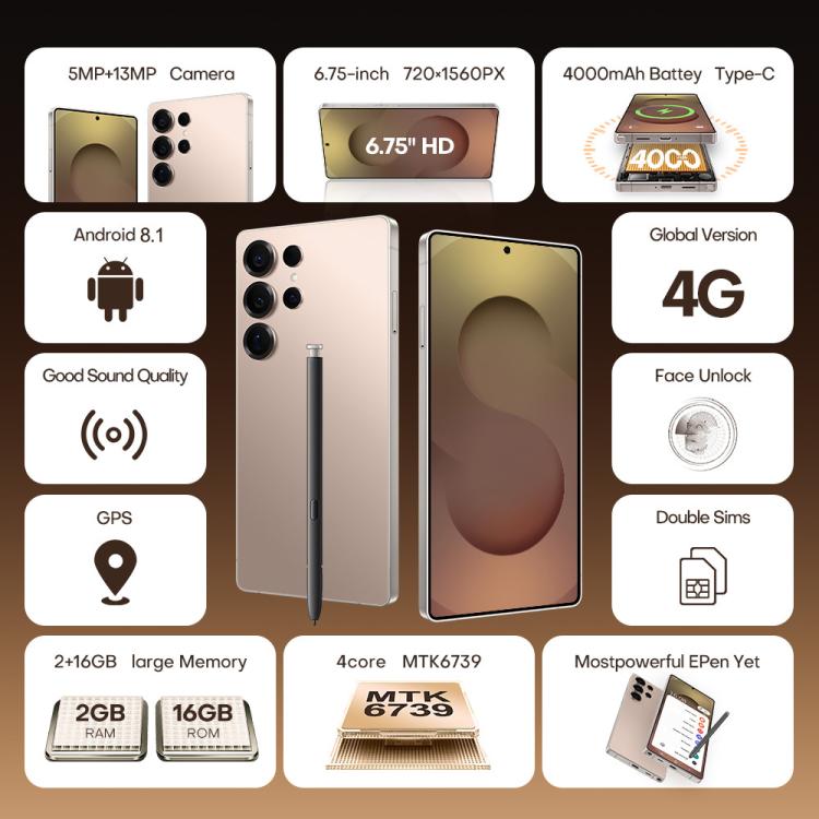 S25 Ultra / B9، 2 جيجابايت + 16 جيجابايت، 6.75 بوصة، أندرويد 8.1 MTK6739 رباعي النواة، الشبكة: 4G، شريحتي اتصال، قابس الاتحاد الأوروبي، قابس الولايات المتحدة، قابس المملكة المتحدة، قابس أستراليا