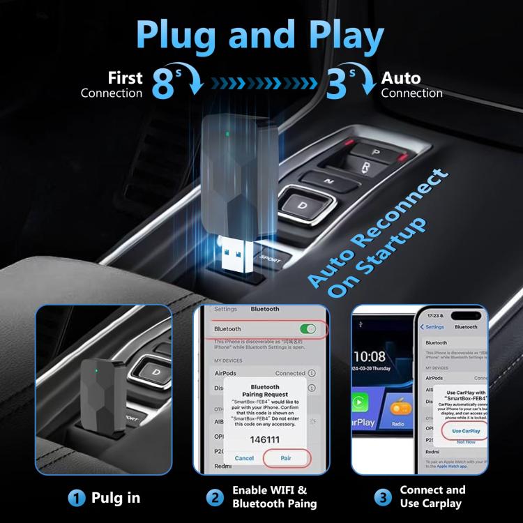 2 in 1 USB Wired to Wireless Car CarPlay / Android Auto Box Adapter