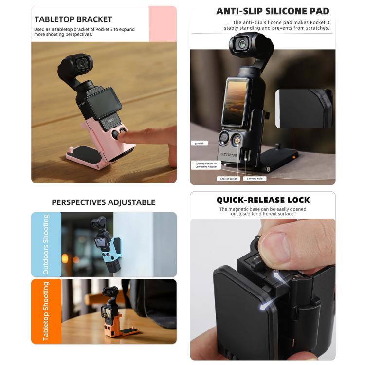 Sunnylife Multifunctional Magnetic Mount Tabletop Base Bracket, For DJI OSMO Pocket 3