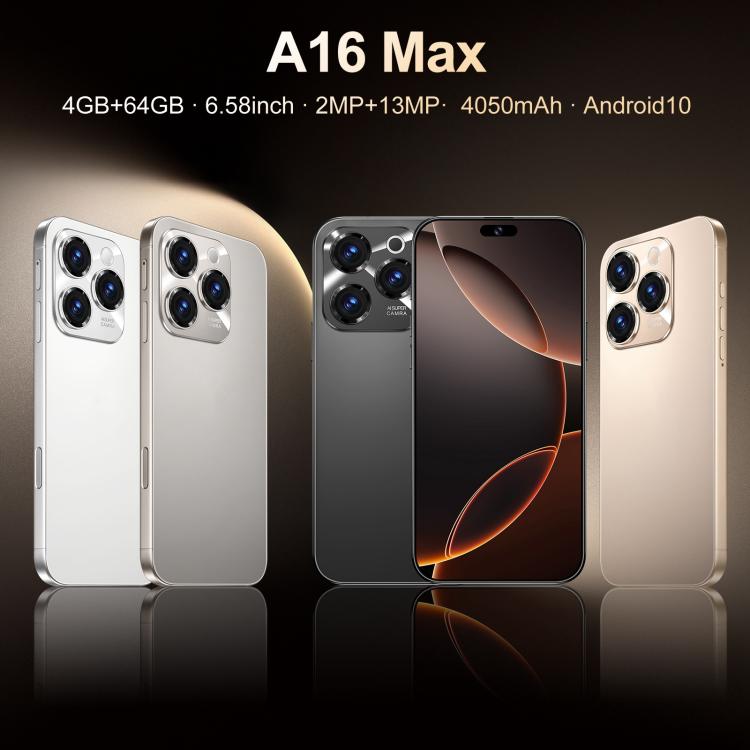 A16 Max / PDA89، 4 جيجابايت + 64 جيجابايت، 6.58 بوصة أندرويد 10 MTK6739 رباعي النواة، الشبكة: 4G، شريحتي اتصال، قابس الاتحاد الأوروبي، قابس الولايات المتحدة، قابس المملكة المتحدة، قابس أستراليا