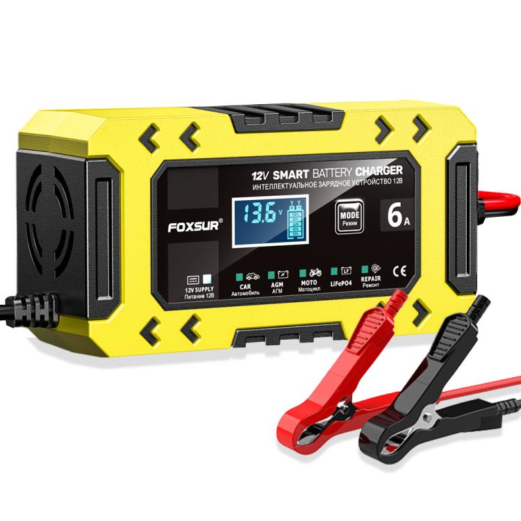 FOXSUR FBC1206F 12V 6A Car Motorcycle Battery Charger Smart Repair Multi-function Charger