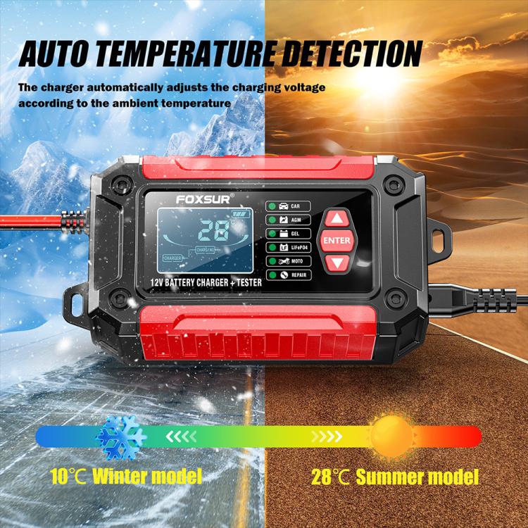 FOXSUR FTC-1206 2 in 1 12V Charging Tester Integrated Machine Car Motorcycle Battery Charger Tester