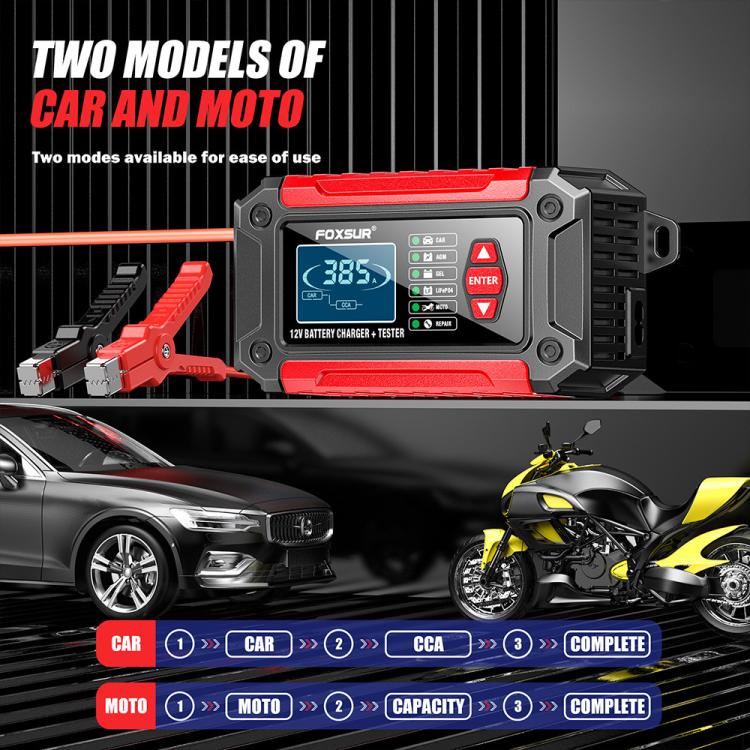 FOXSUR FTC-1206 2 in 1 12V Charging Tester Integrated Machine Car Motorcycle Battery Charger Tester