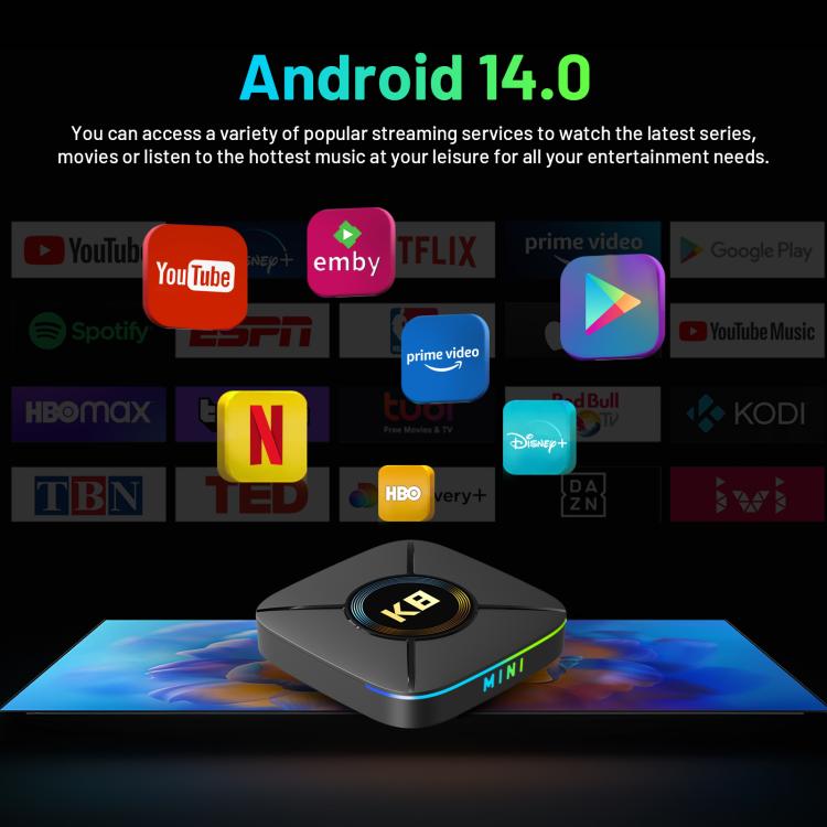 HK1 K8MINI 4K UHD Android 14 Smart TV Box with Remote Control, RK3518 Quad-Core