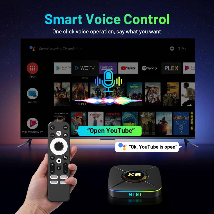 HK1 K8MINI 4K UHD Android 14 Smart TV Box with Remote Control, RK3518 Quad-Core