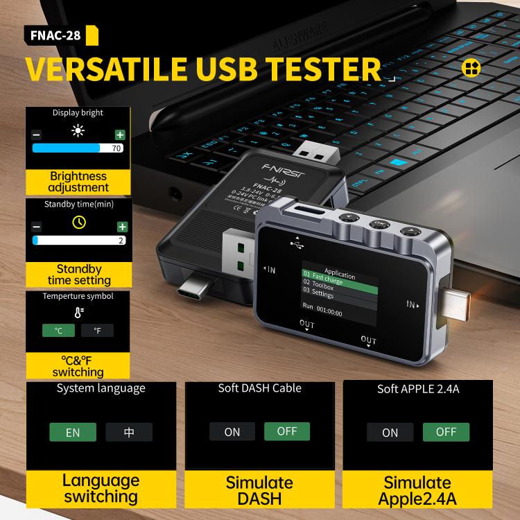 Fnirsi FNAC-28 Multi-function Type-C & USB Professional Grade Ripple Monitoring Tester