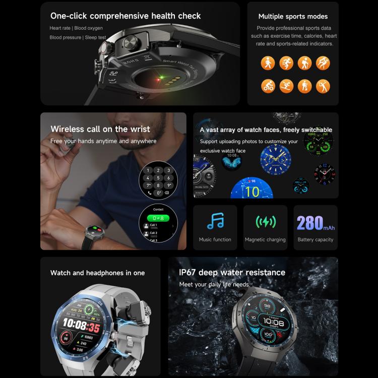 F38 Dual-ear Bluetooth Earphone Smart Watch IP67 Supports Heart Rate Monitoring