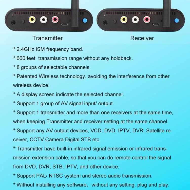 Measy AV220 2.4GHz Wireless Audio / Video Transmitter and Receiver, Distance: 200m