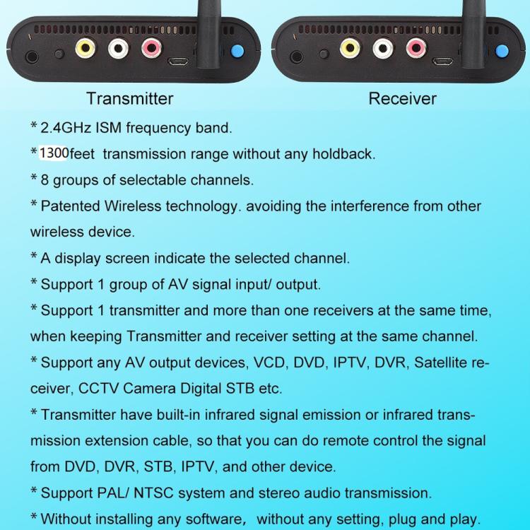Measy AV240 2.4GHz Wireless Audio / Video Transmitter and Receiver with Infrared Return Function, Distance: 400m