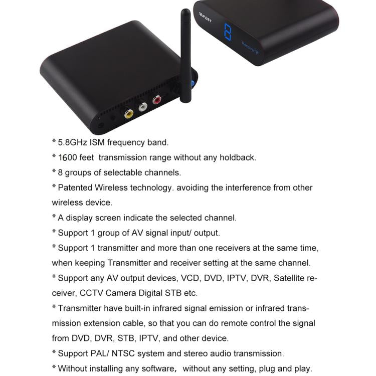 Measy AV550 5.8GHz Wireless Audio / Video Transmitter and Receiver with Infrared Return Function, Distance: 500m