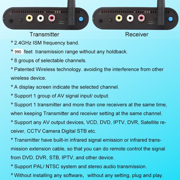 Measy AV230 2.4GHz Wireless Audio / Video Transmitter and Receiver with Infrared Return Function, Distance: 300m