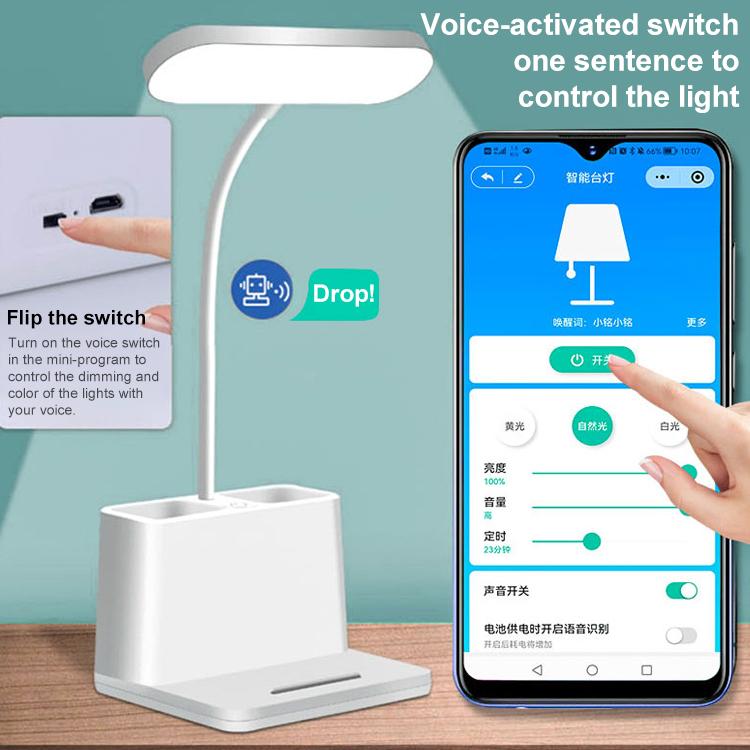 LED 3-color Pen Holder Desk Lamp Smart Voice Control Light