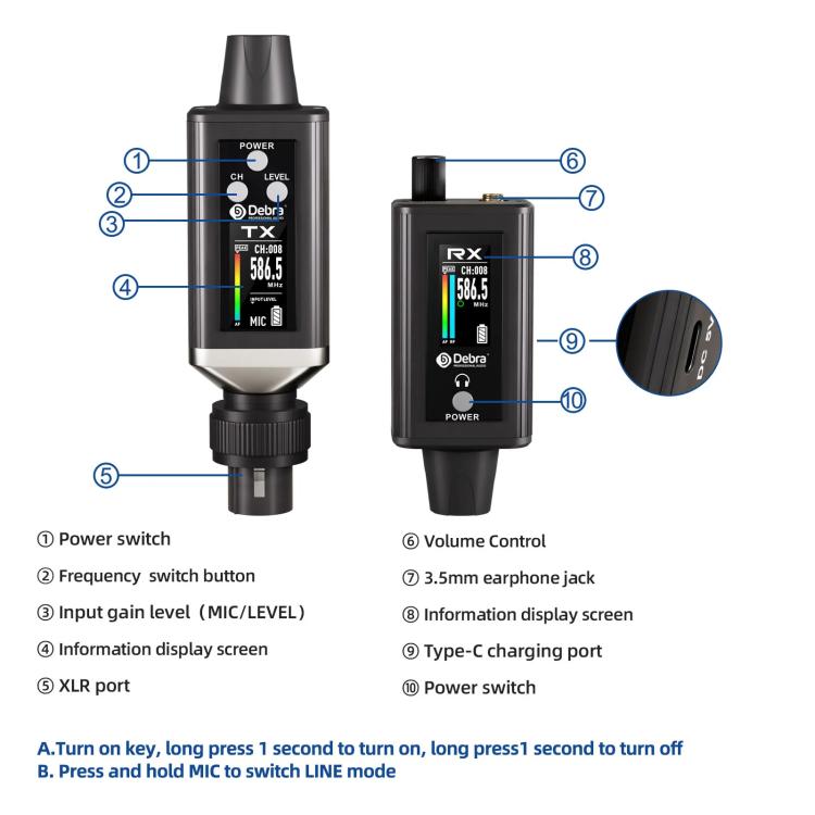 DEBRA EMX-1 XLR Adapter Portable Wireless Monitor System Transmitter & Receiver